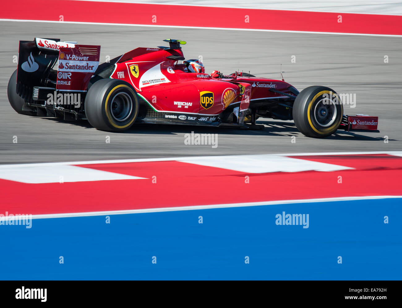 Kimi Räikkönen of Ferrari at Circuit of the Americas in Austin, Texas during practice for the 2014 United States Grand Prix. Stock Photo