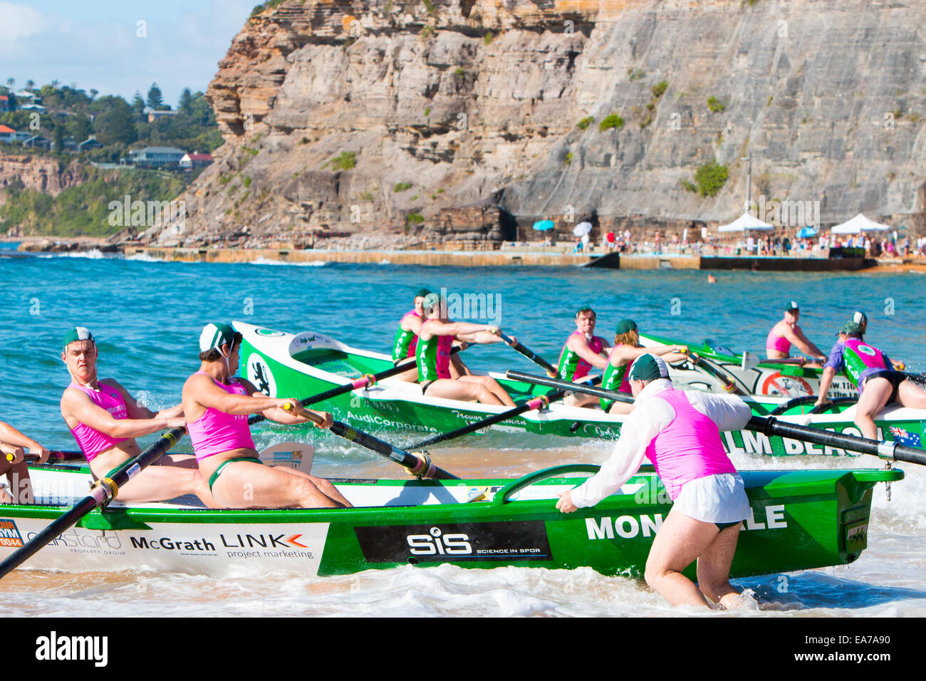 Sydney, Australia. 8th Nov, 2014. Summer surfboat racing competition amongst surfclubs located on Sydney's northern beaches begins at Bilgola Beach. NSW Australia Credit:  martin berry/Alamy Live News Stock Photo