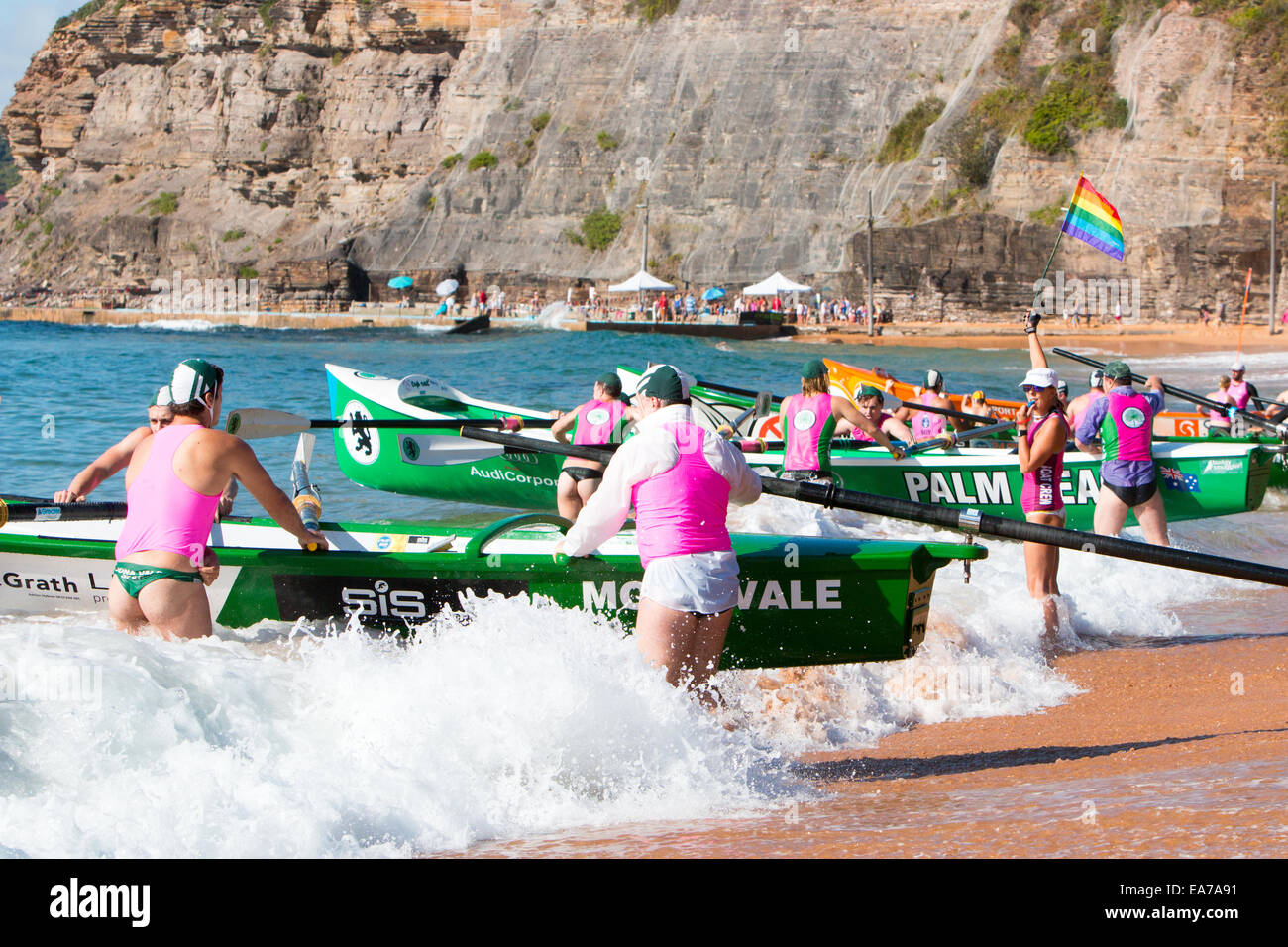 Sydney, Australia. 8th Nov, 2014. Summer surfboat racing competition amongst surfclubs located on Sydney's northern beaches begins at Bilgola Beach. NSW, Australia Credit:  martin berry/Alamy Live News Stock Photo