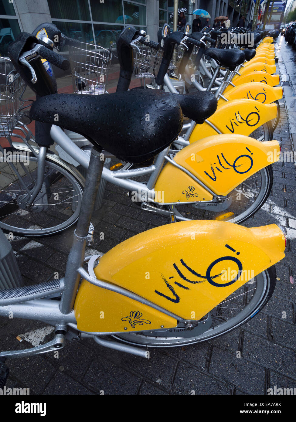 Villo rental bikes in Brussels street, Belgium, Europe Stock Photo