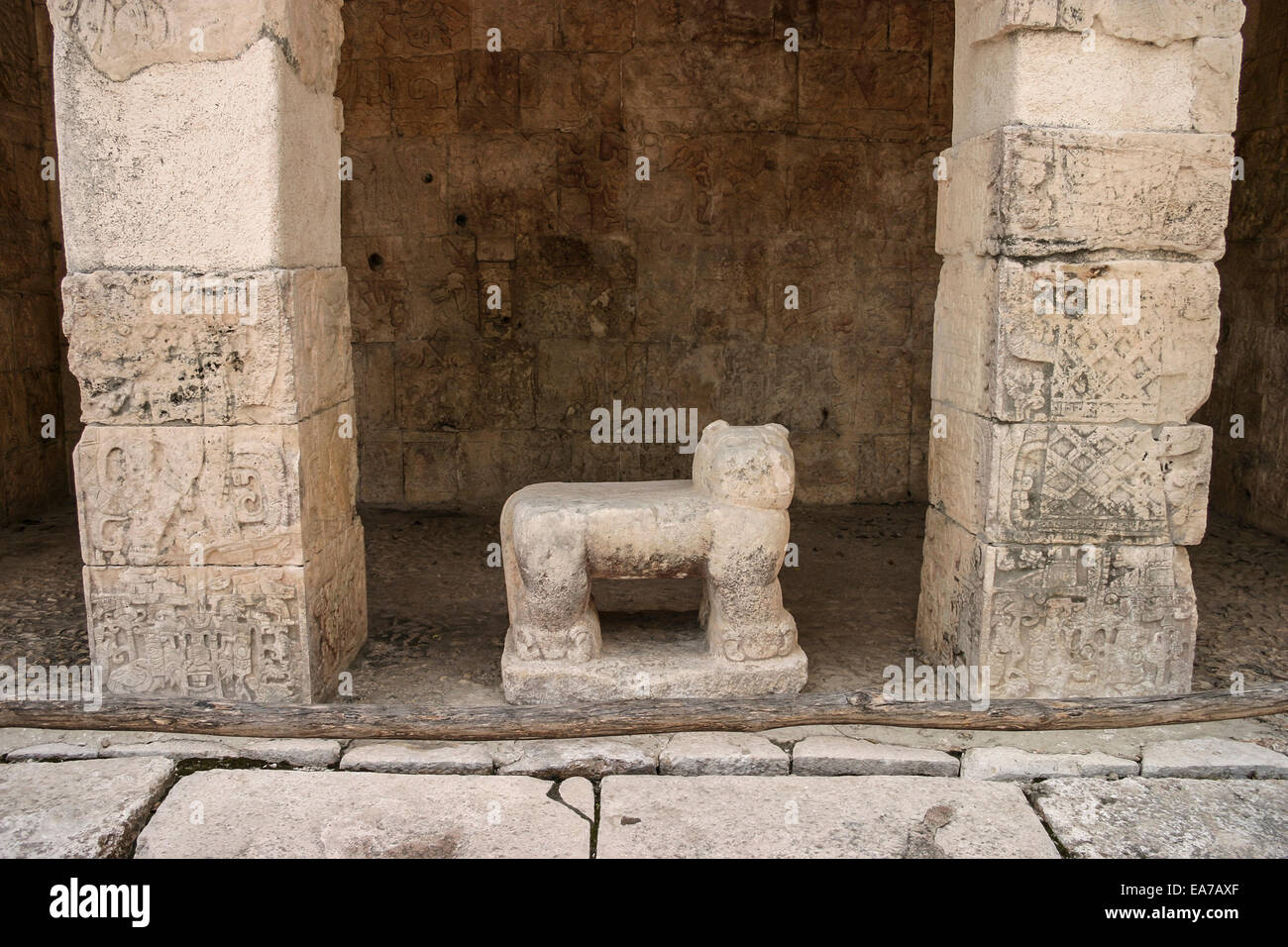 Jaguar statue at the Chichen Itza ruins in the Mayan Riviera, Yucatan