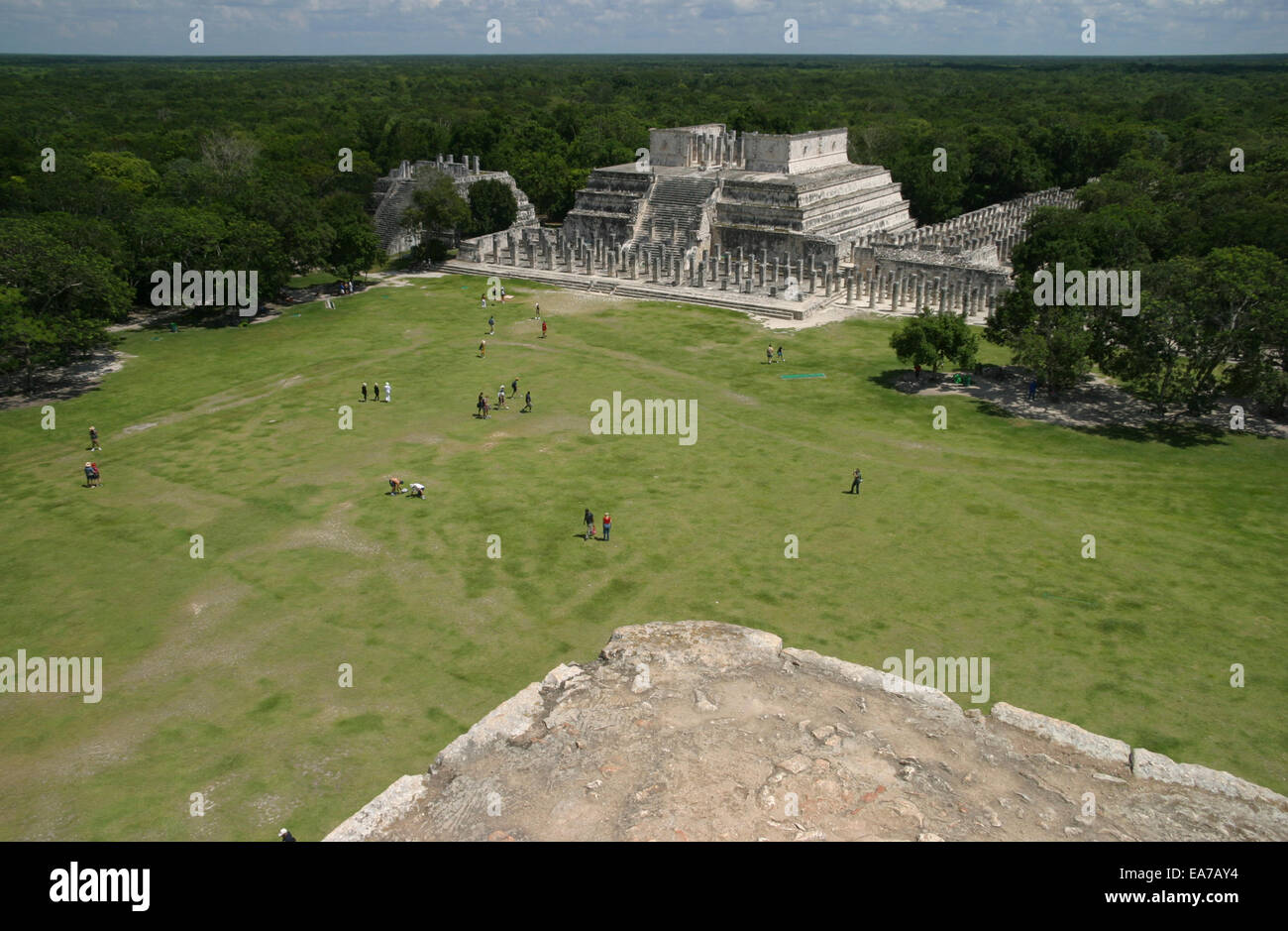 Aerial view of the Temple of the Warriors in the Chichen Itza ruins in the Mayan Riviera, Yucatan Peninsula, Mexico Stock Photo
