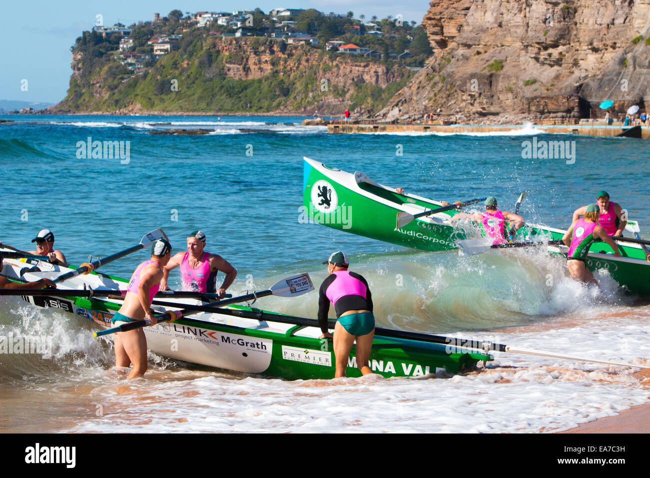 Sydney, Australia. 8th Nov, 2014. Summer surf boat racing competition amongst surfclubs located on Sydney's northern beaches begins at Bilgola Beach. Bilgola mens and womens teams were victorious. Australia Credit:  martin berry/Alamy Live News Stock Photo