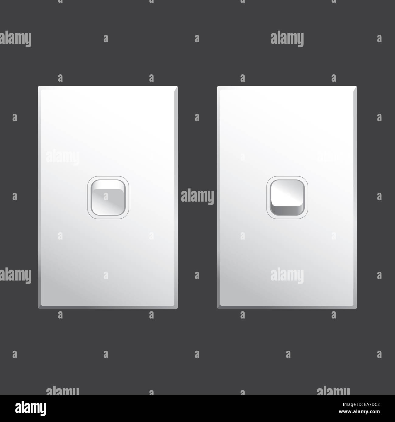 Light switch vector in both on and off positions in white Stock Photo
