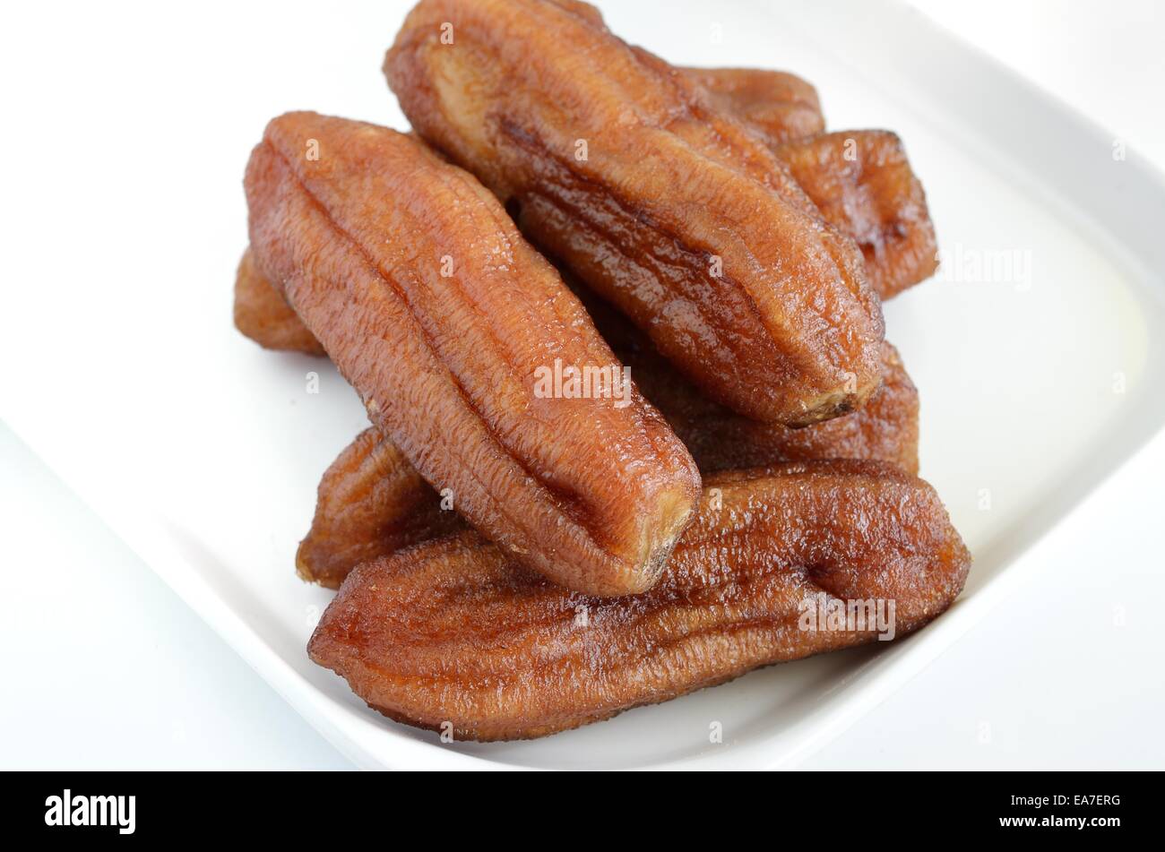 Dried Banana on white background Stock Photo