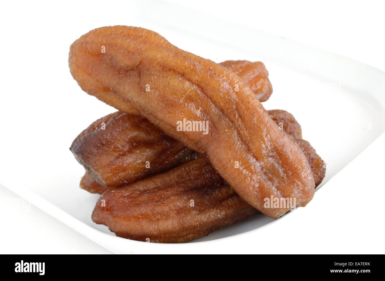 Dried banana on white background Stock Photo