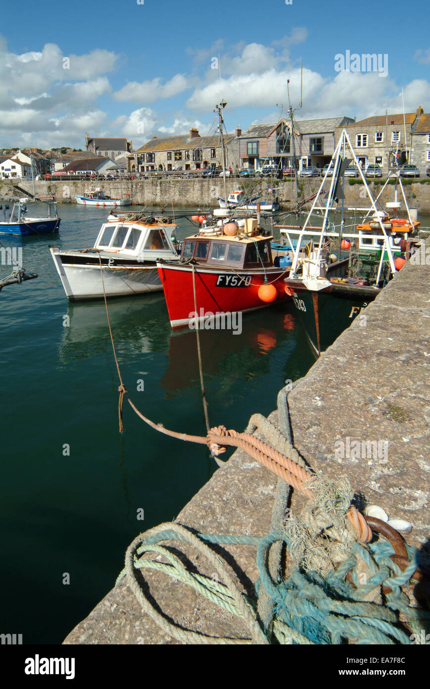 Porthleven Harbour fishing boats Cornwall England Stock Photo Alamy