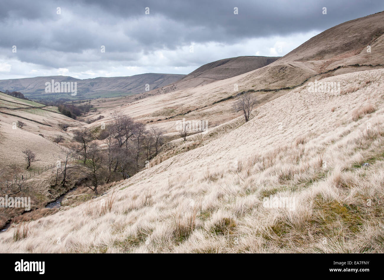 Moorland landscape in the Edale valley near Barber Booth in the Peak District, Derbyshire. Stock Photo