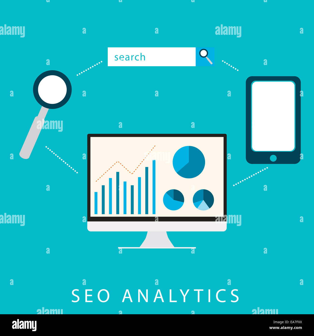 SEO analytics flat graphic design for search engine optimization concept in vector Stock Photo