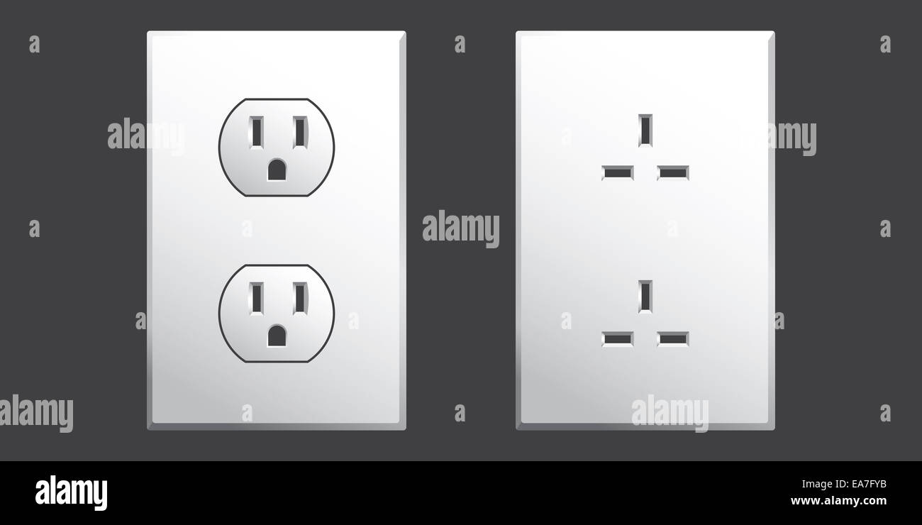 Power outlet in two different styles used in the USA in vector format