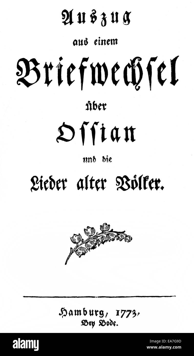 title page of Lieder alter Voelker by Johann Gottfried von Herder, 1744 - 1803, a German poet, translator, theologian and philos Stock Photo