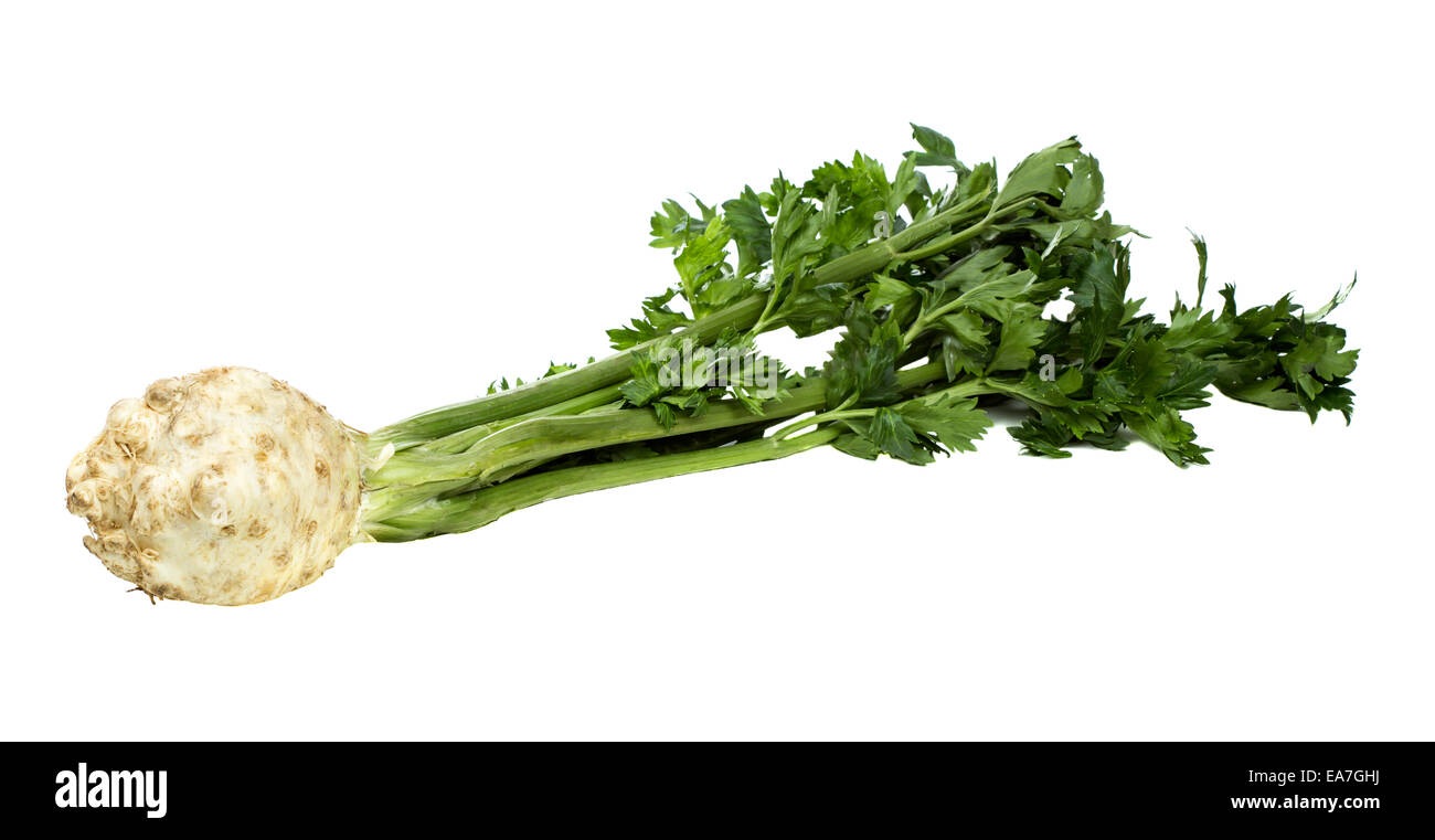 Fresh celery with green leaves isolated over white background Stock Photo