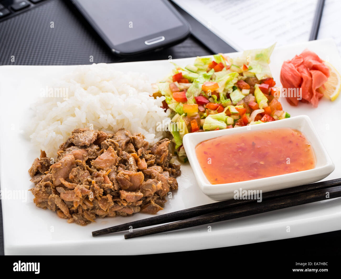 Quick asian style lunch in office Stock Photo
