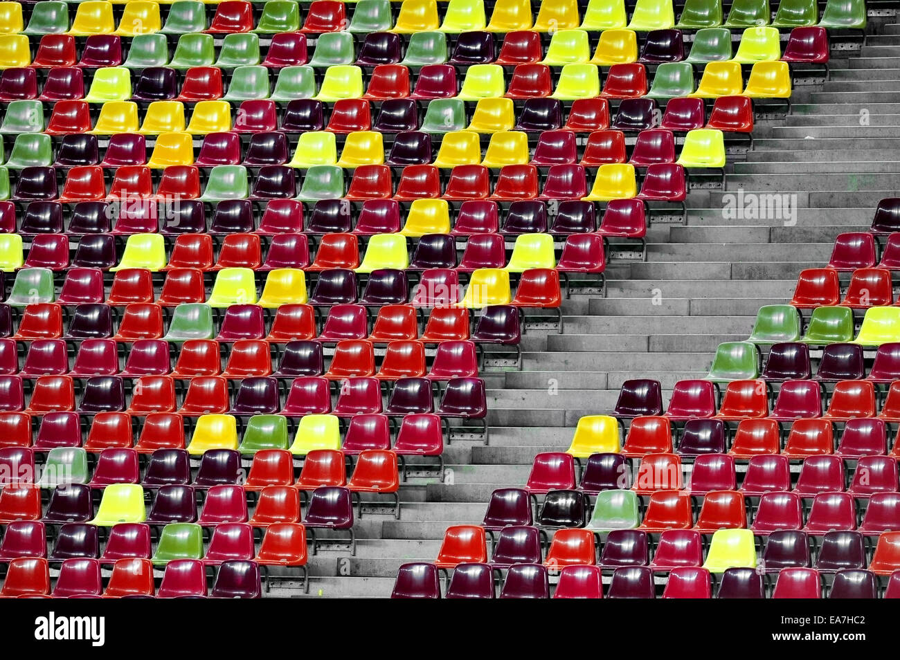 Detail with empty colored sports arena tribune on a football stadium Stock Photo