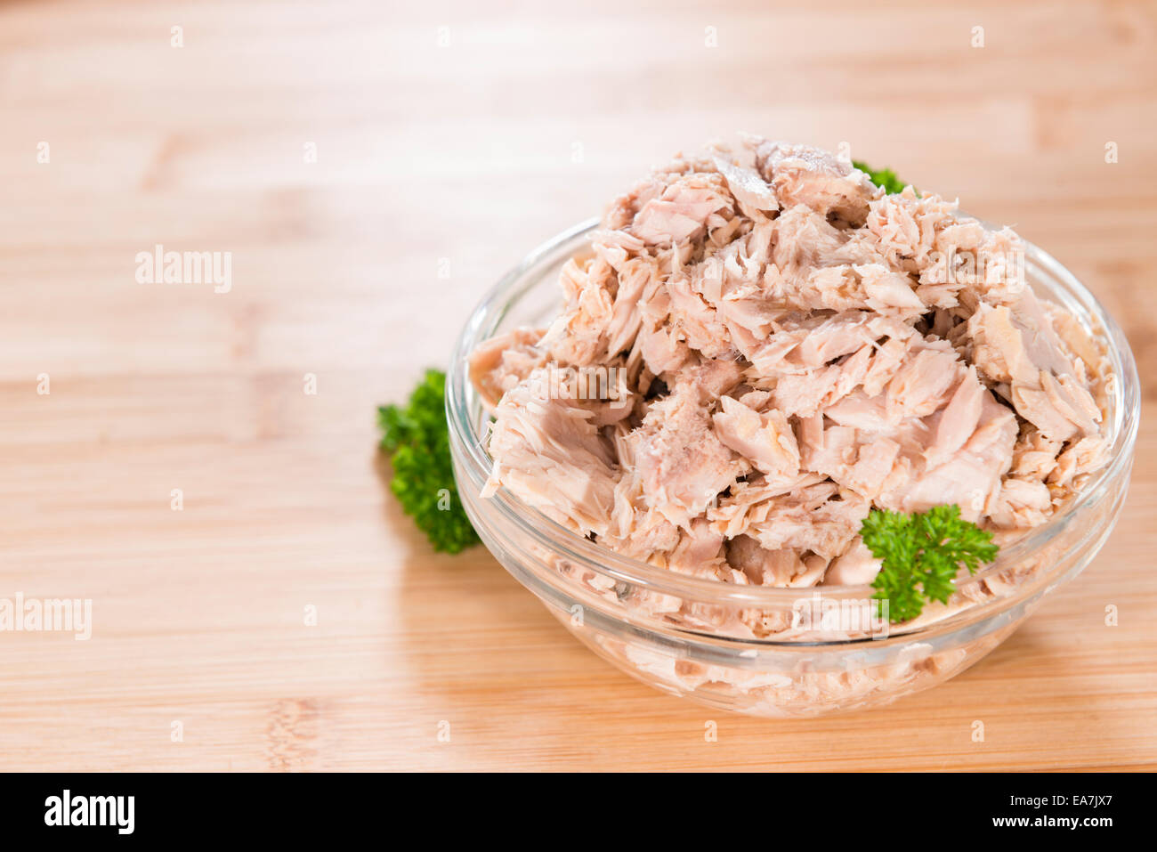 Bowl with canned Tuna (detailed close-up shot) Stock Photo