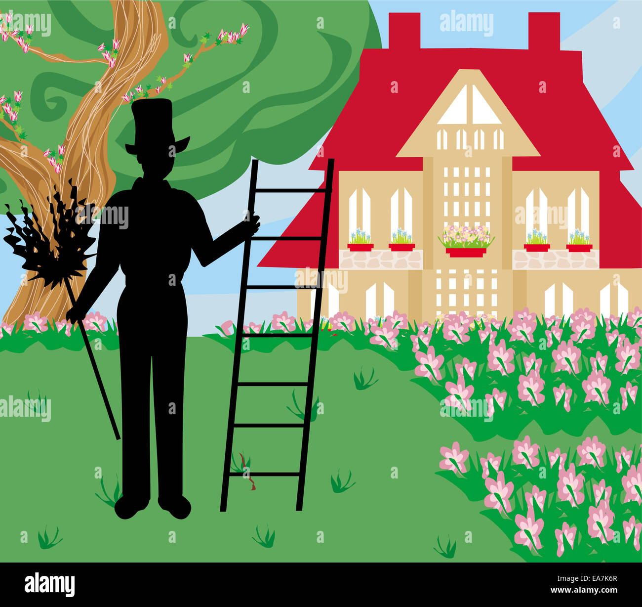 illustration of chimney sweeper at work Stock Photo