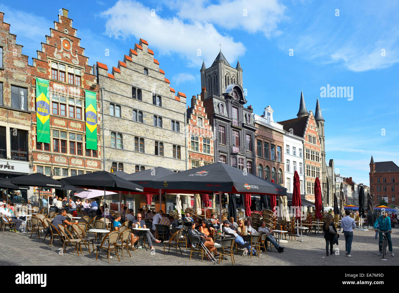 Shops and restaurants, Korenmarkt, Ghent, Flanders, Belgium, Europe Stock Photo