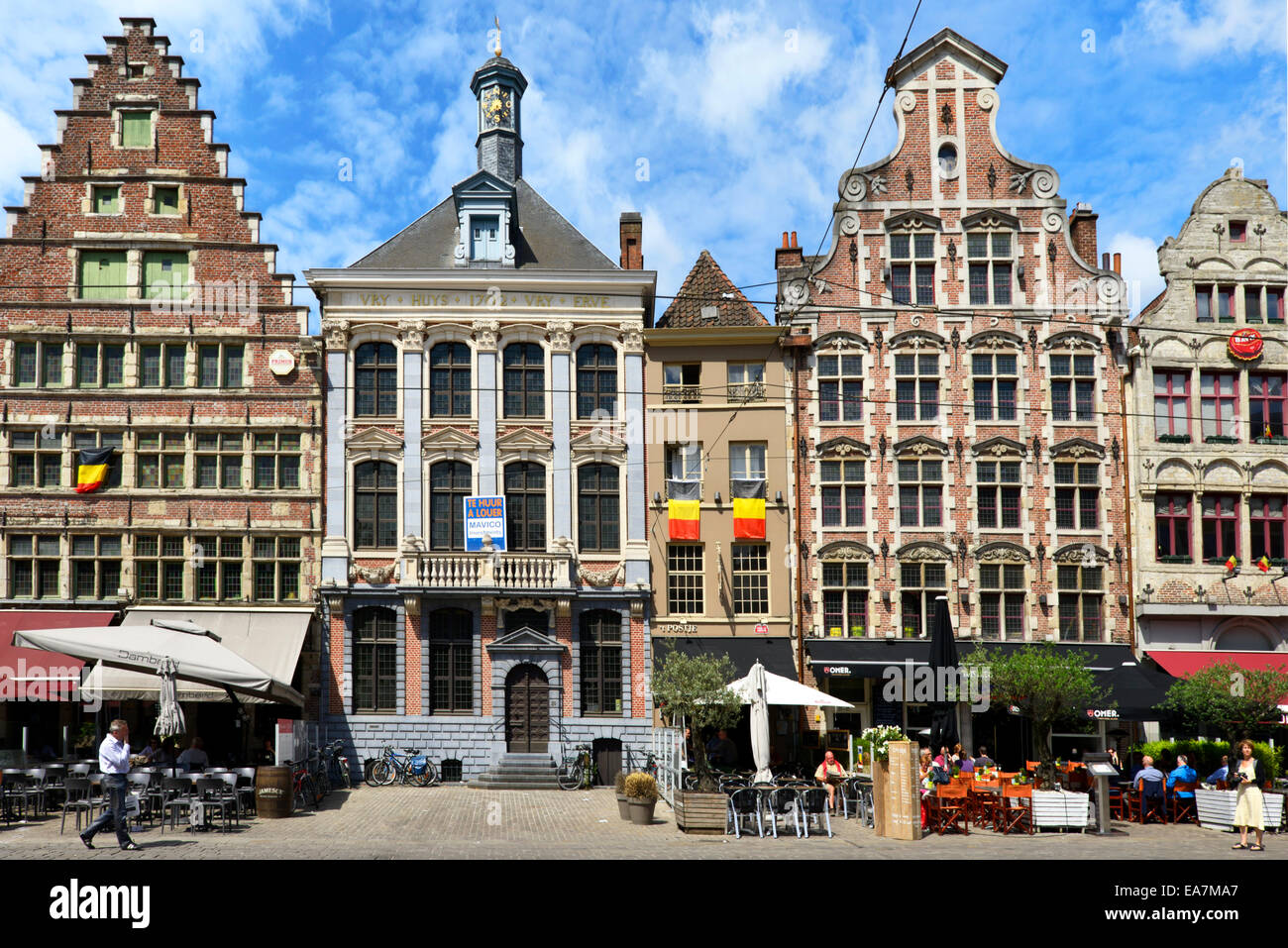 Shops And Restaurants Corn Market Korenmarkt Ghent Flanders Belgium Europe Stock Photo 