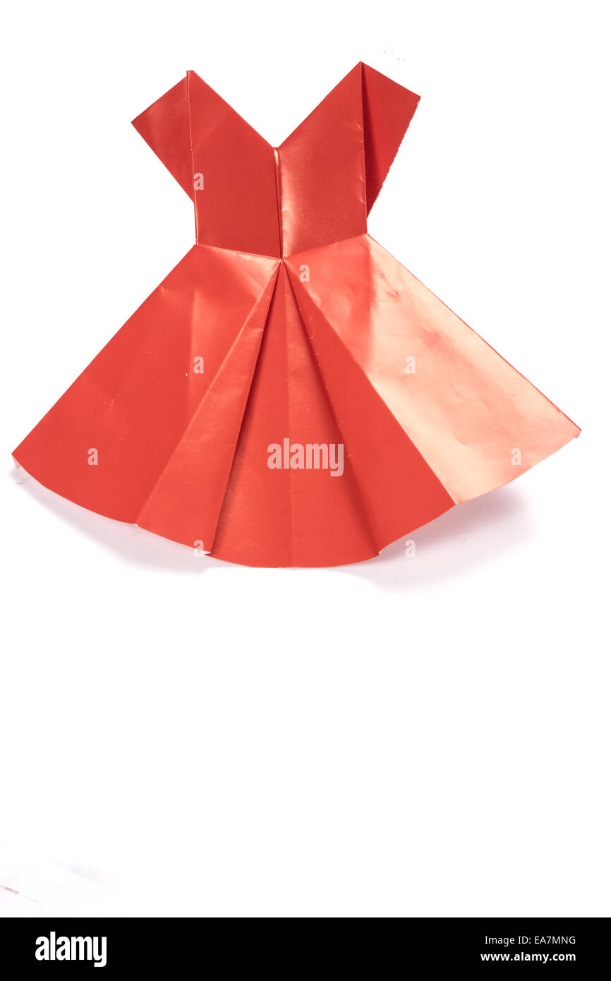 Red origami dress on white background Stock Photo - Alamy