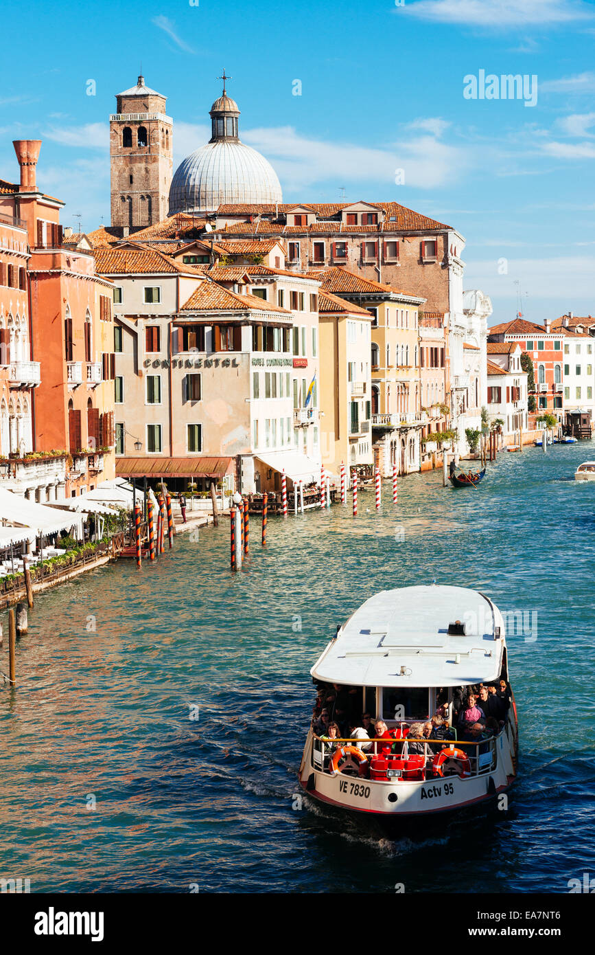 VENICE, ITALY - 26 OCTOBER 2014: Church San Geremia and ACTV vaporetto on Grand Canal. Venice, Italy Stock Photo