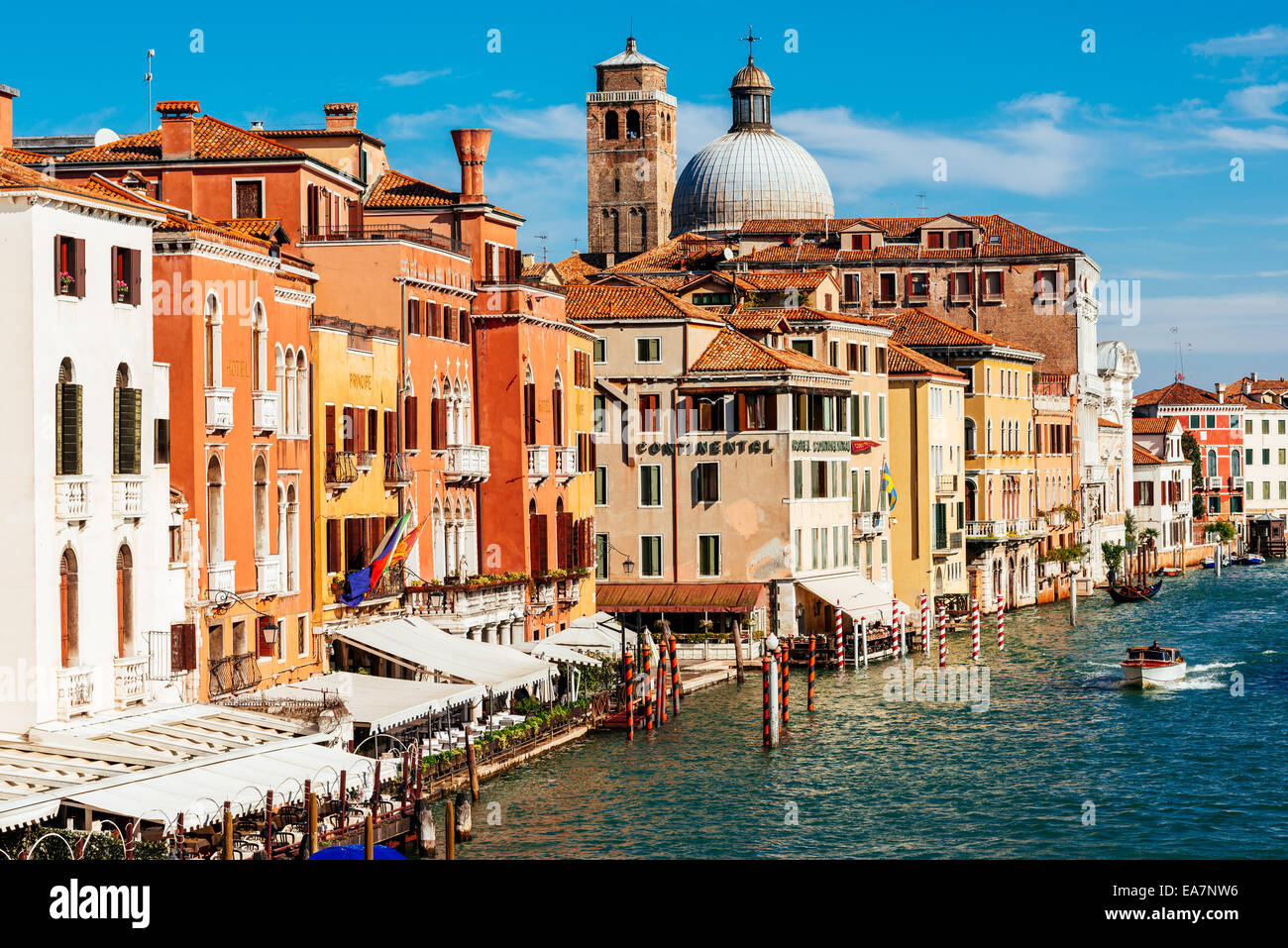 VENICE, ITALY - 26 OCTOBER 2014: Church San Geremia and hotels on Grand Canal in Venice Stock Photo