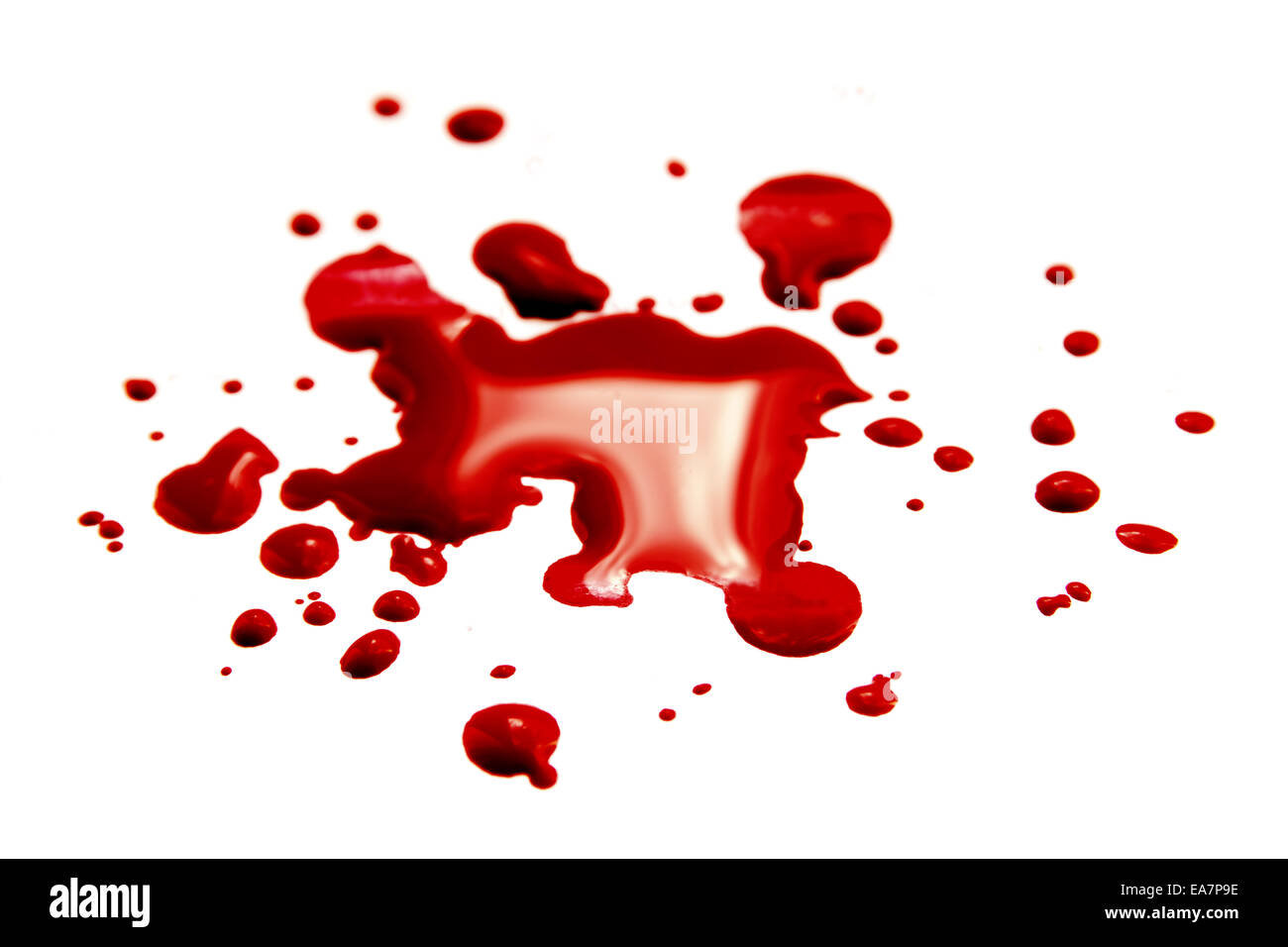Blood stains (puddle, pool) isolated on white background close up, horizontal Stock Photo