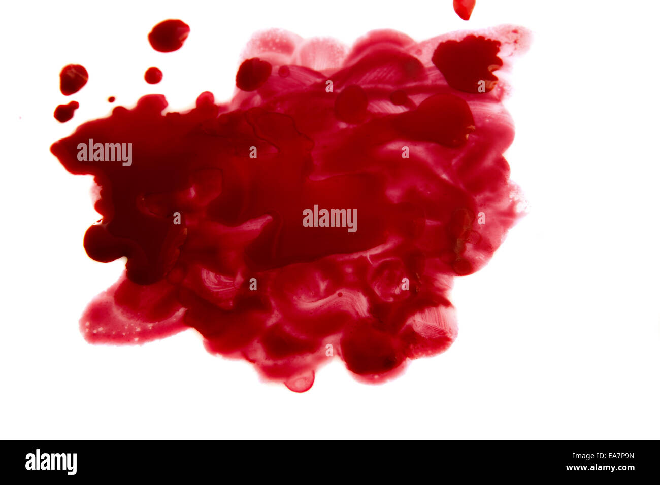 Blood stains (puddle) isolated on white background close up, horizontal Stock Photo