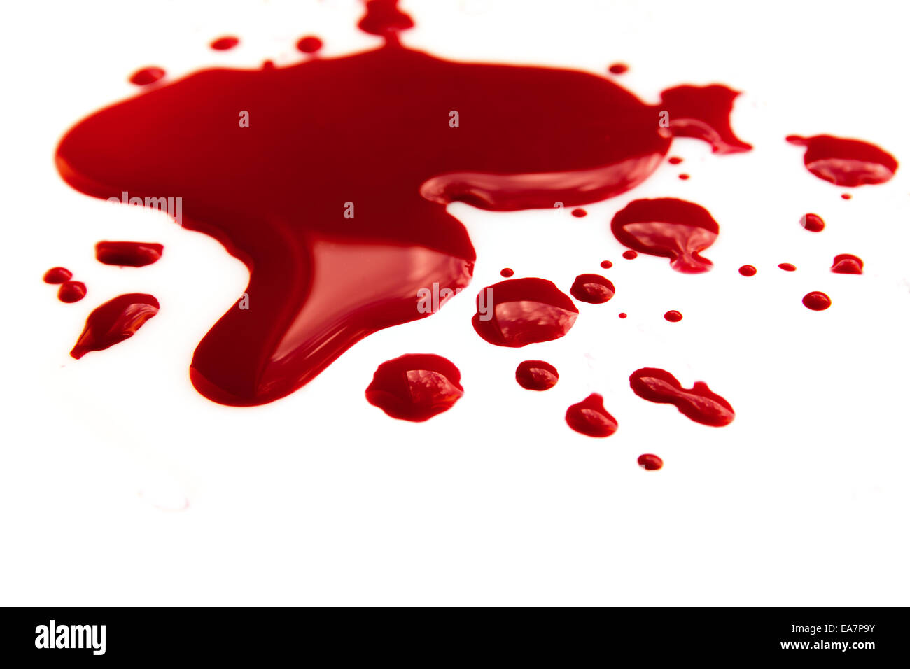 Blood stains (puddle) isolated on white background close up, horizontal Stock Photo