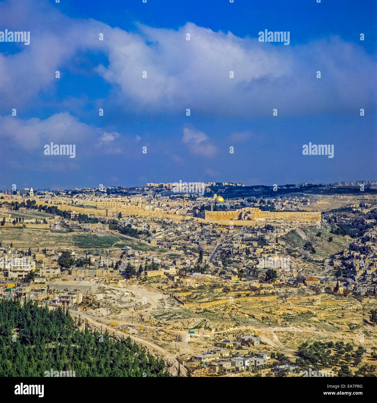 Overview from observation point Tayelet at Hass Promenade East Talpiot Jerusalem Israel Stock Photo