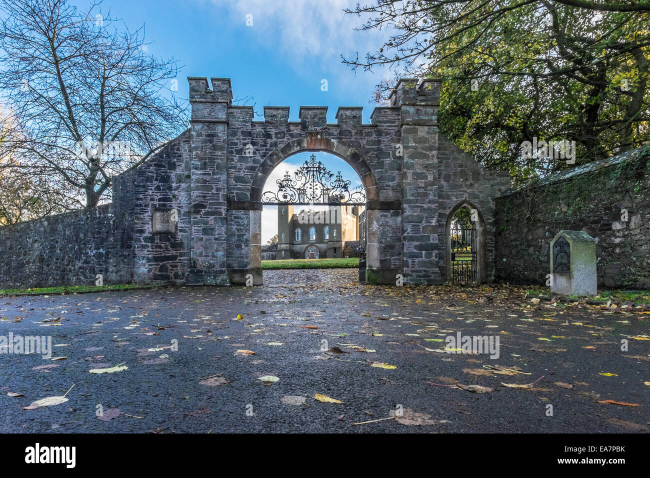 The main gate to Hillsborough Fort Co Down with surrounding woodland in