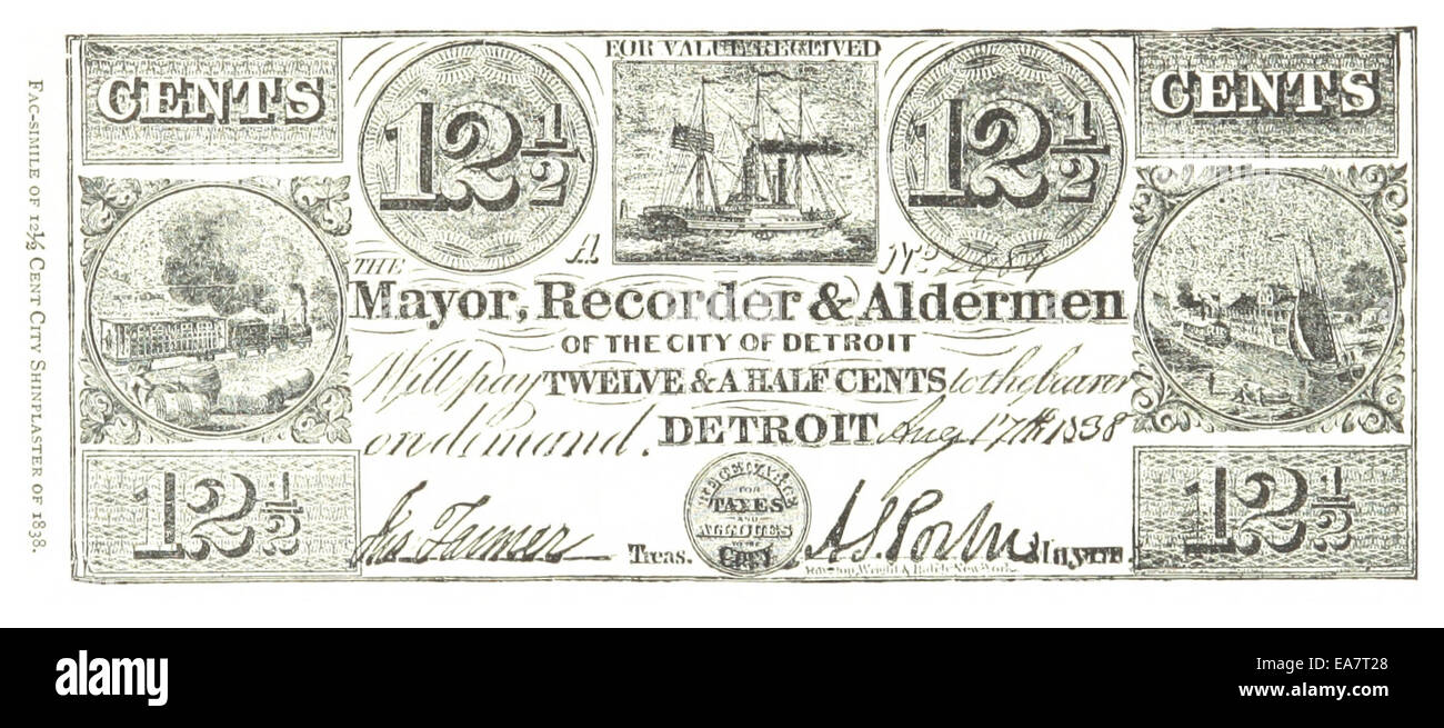FARMER(1884) Detroit, p205 FAC-SIMILE OF 12,5 CENT CITY SHINPLASTER OF 1838 Stock Photo