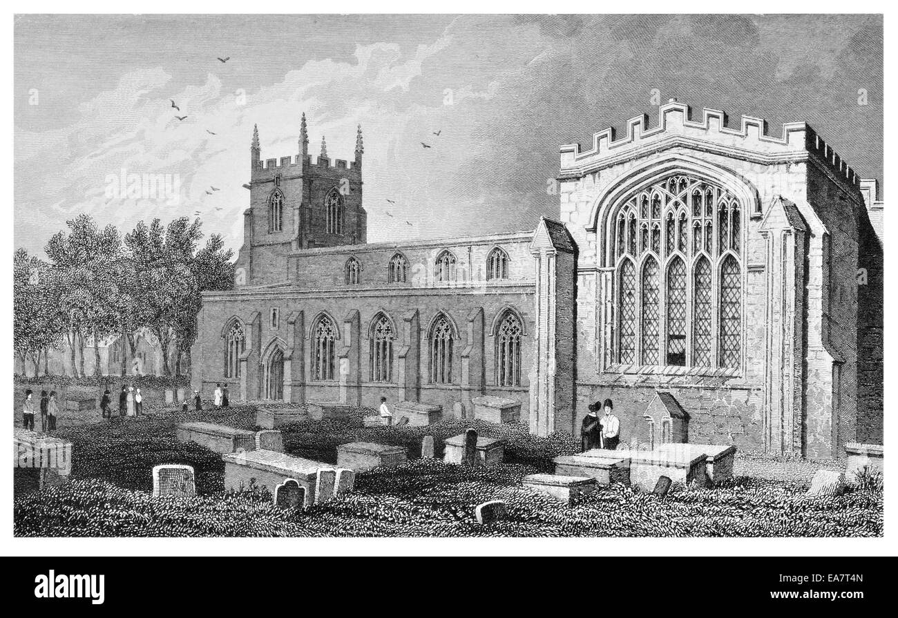 Bangor Cathedral Gwynedd, north-west Wales Caernarvonshire circa 1830 Stock Photo