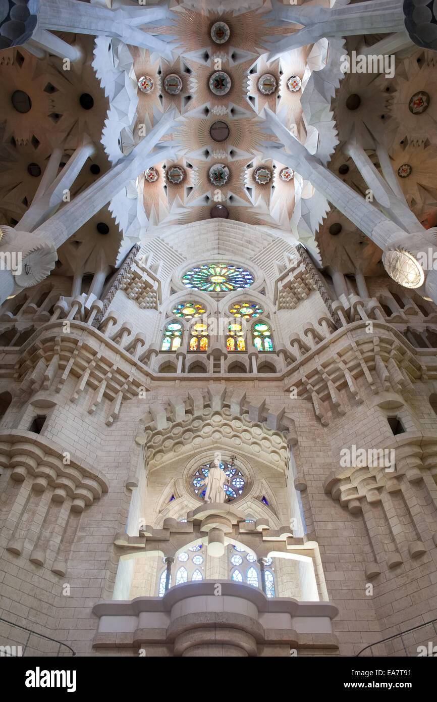 Interior of the Sagrada Familia by Antoni Gaudi design in Barcelona ...