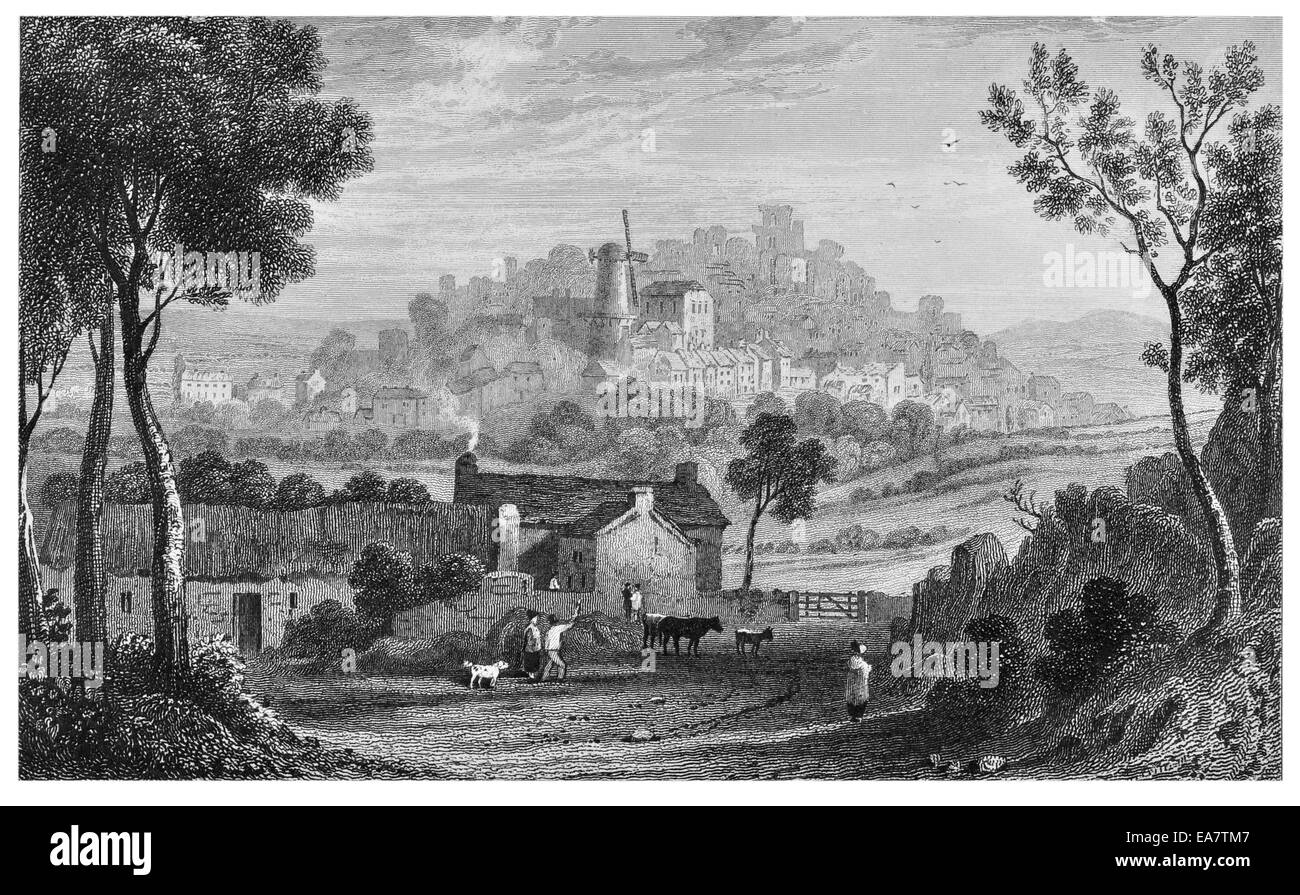 Denbich Dinbych Denbigh Denbighshire circa 1830 Stock Photo - Alamy