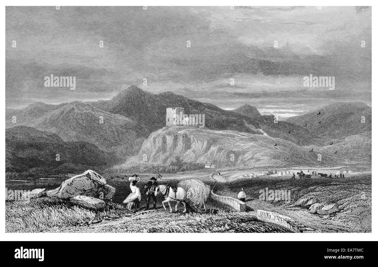 Dolwyddelan Castle Castell Dolwyddelan near Capel Curig Conwy County North Wales circa 1830 Stock Photo