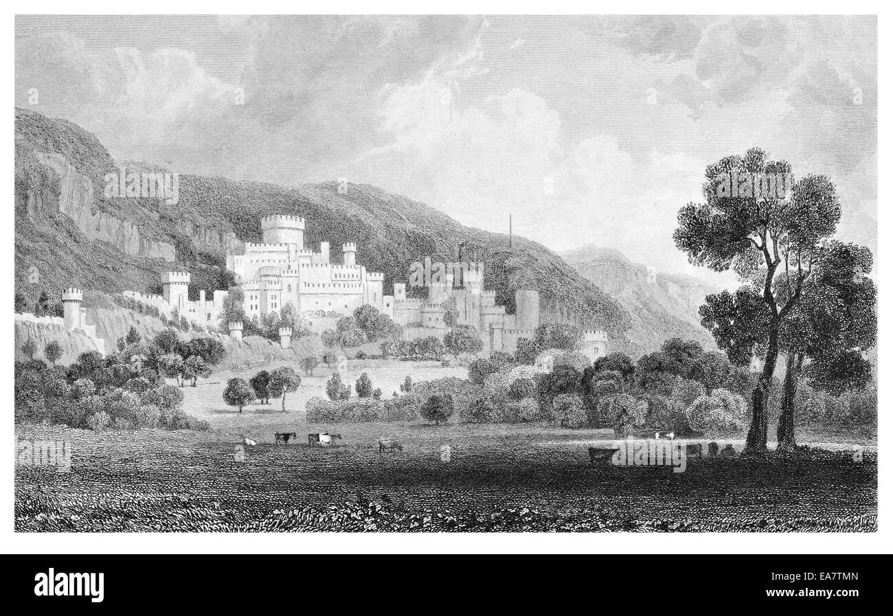 Gwrych castle near Abergele Denbighshire Conwy county borough The Seat of B. Hesketh Esquire Esq. circa 1830 Stock Photo