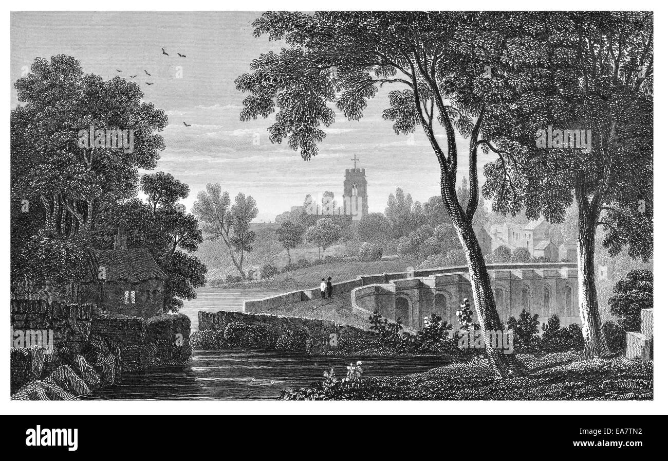 Holt Denbighshire Bridge over River Dee circa 1830 Stock Photo
