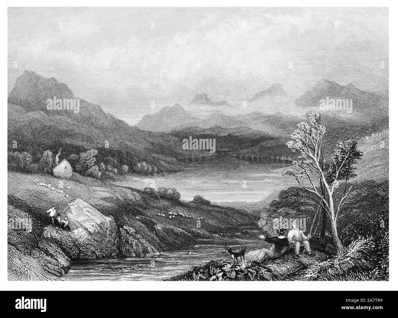 Bala Lake  Llyn Tegid circa 1830 Stock Photo