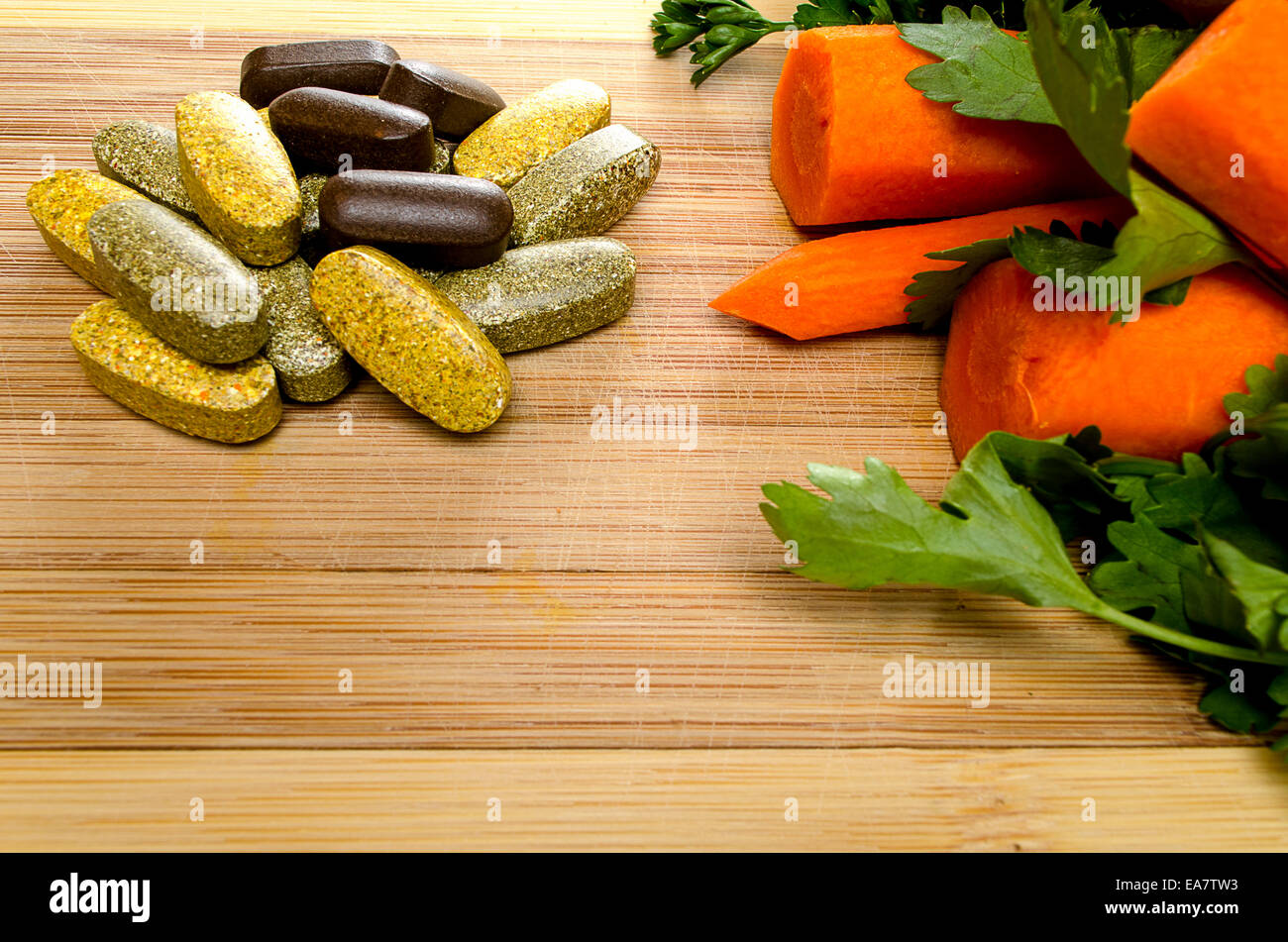 This is organic vegetables and vitamins. Stock Photo