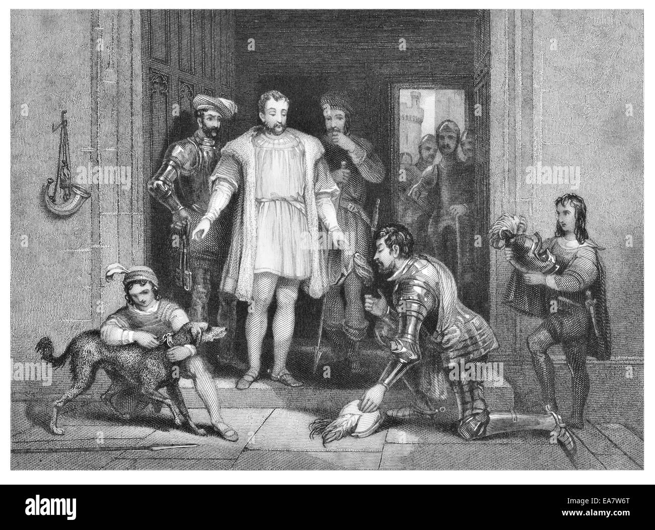 Bolinbroke's false homage to King Richard II at Flint Castle14th century Stock Photo