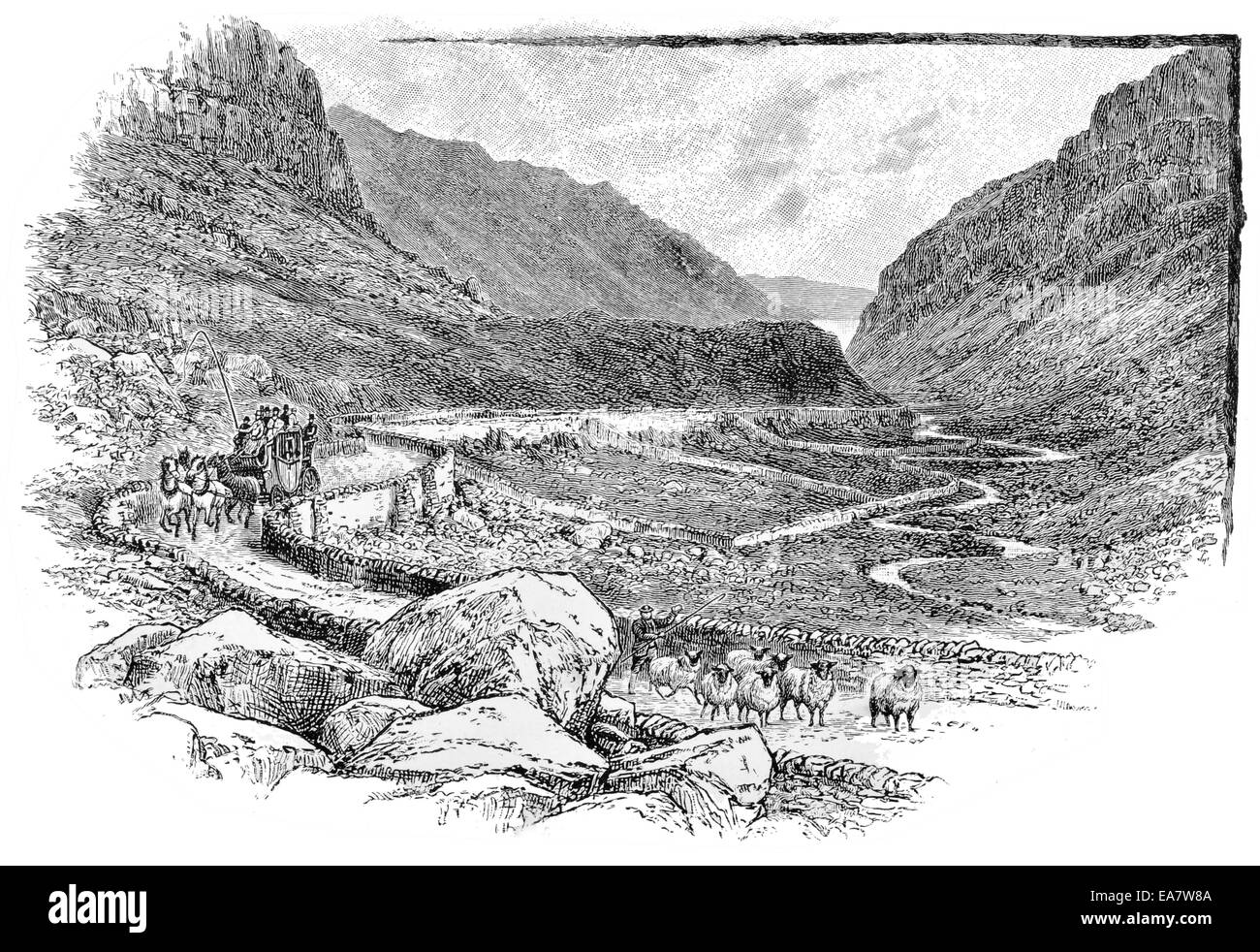 The Pass of Llanberis Capel Curig, Caernarvonshire  Snowdonia circa 1850 Stock Photo
