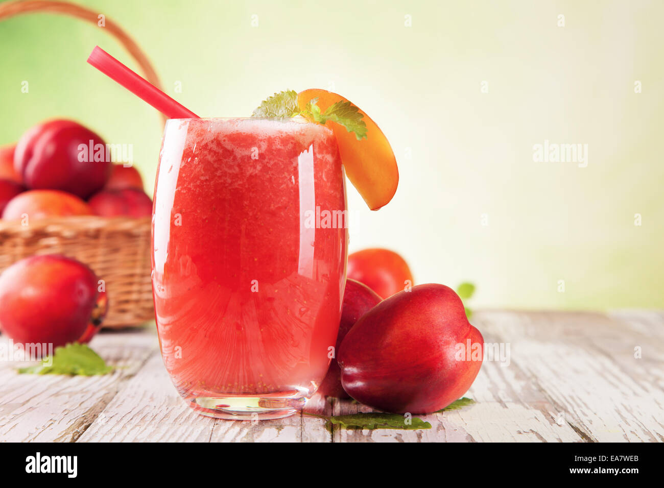Fresh harvested nectarines mixed into drink Stock Photo