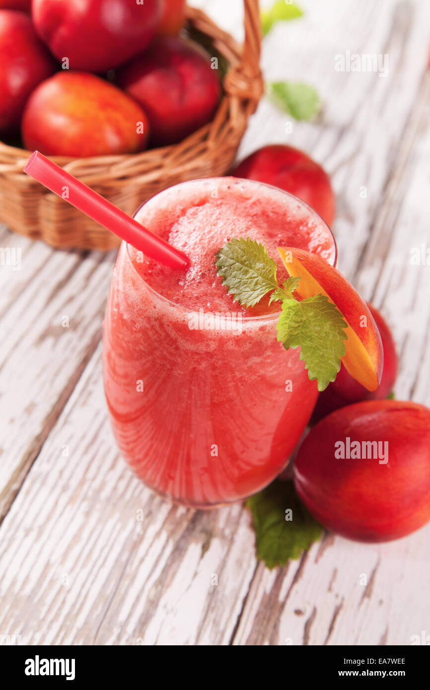Fresh harvested nectarines mixed into drink Stock Photo