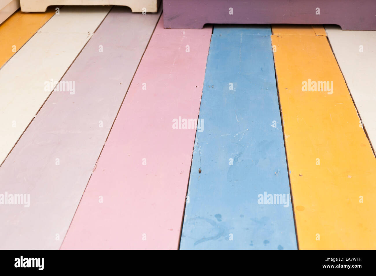 colourful painted wooden floorboards Stock Photo