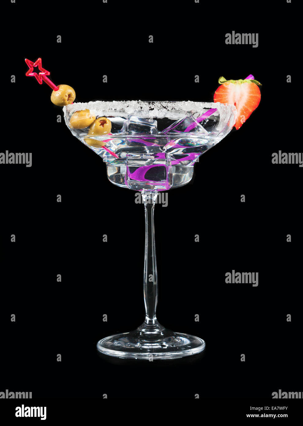 Glass of alcohol cocktail isolated on black background Stock Photo
