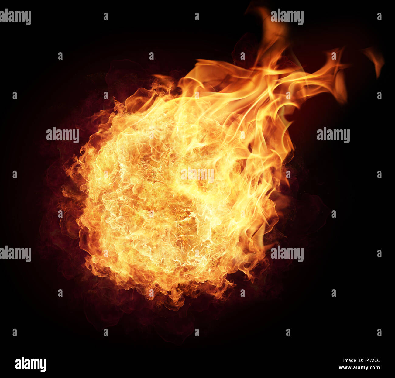 Fire ball with free space for text. isolated on black background Stock ...