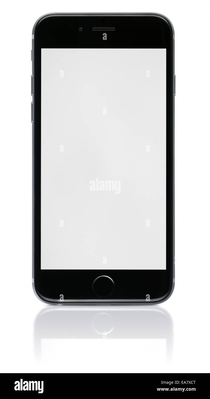 Apple Space Gray iPhone 6 showing blank screen. Stock Photo