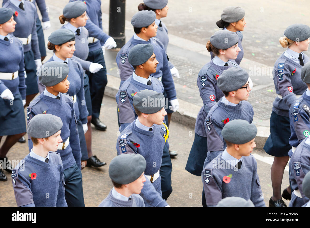 London, UK. 8th Nov, 2014. Air cadets marching past grandstand during Lord Mayor's procession. Credit:  Dave Stevenson/Alamy Live News Stock Photo
