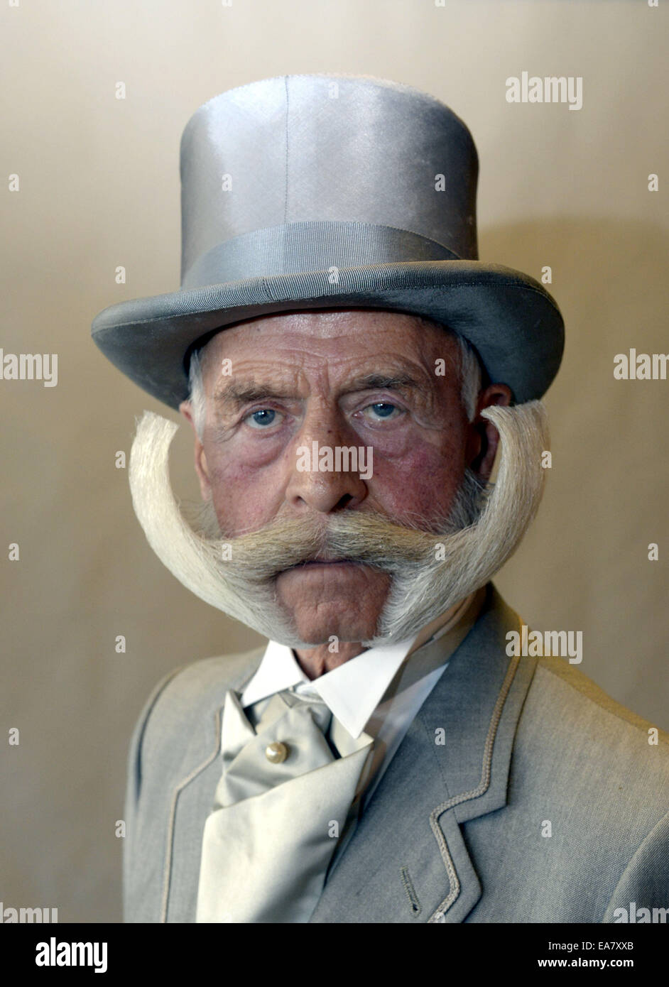 Schluchsee, Germany. 08th Nov, 2014. Karlo-Heinz Hille poses before his appearance in the European World Beard Championship in Schluchsee, Germany, 08 November 2014. Photo: WINIFRIED ROTHERMEL/dpa/Alamy Live News Stock Photo