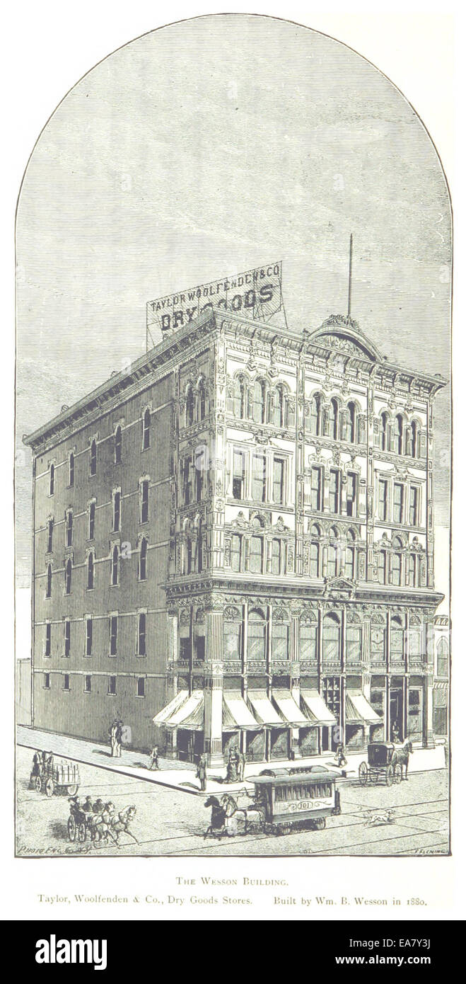 FARMER(1884) Detroit, p518 THE WESSON BUILDING. TAYLOR, WOOLFENDEN & CO, DRY GOODS STORES. BUILT BY WM.B. WESSON IN 1880 Stock Photo